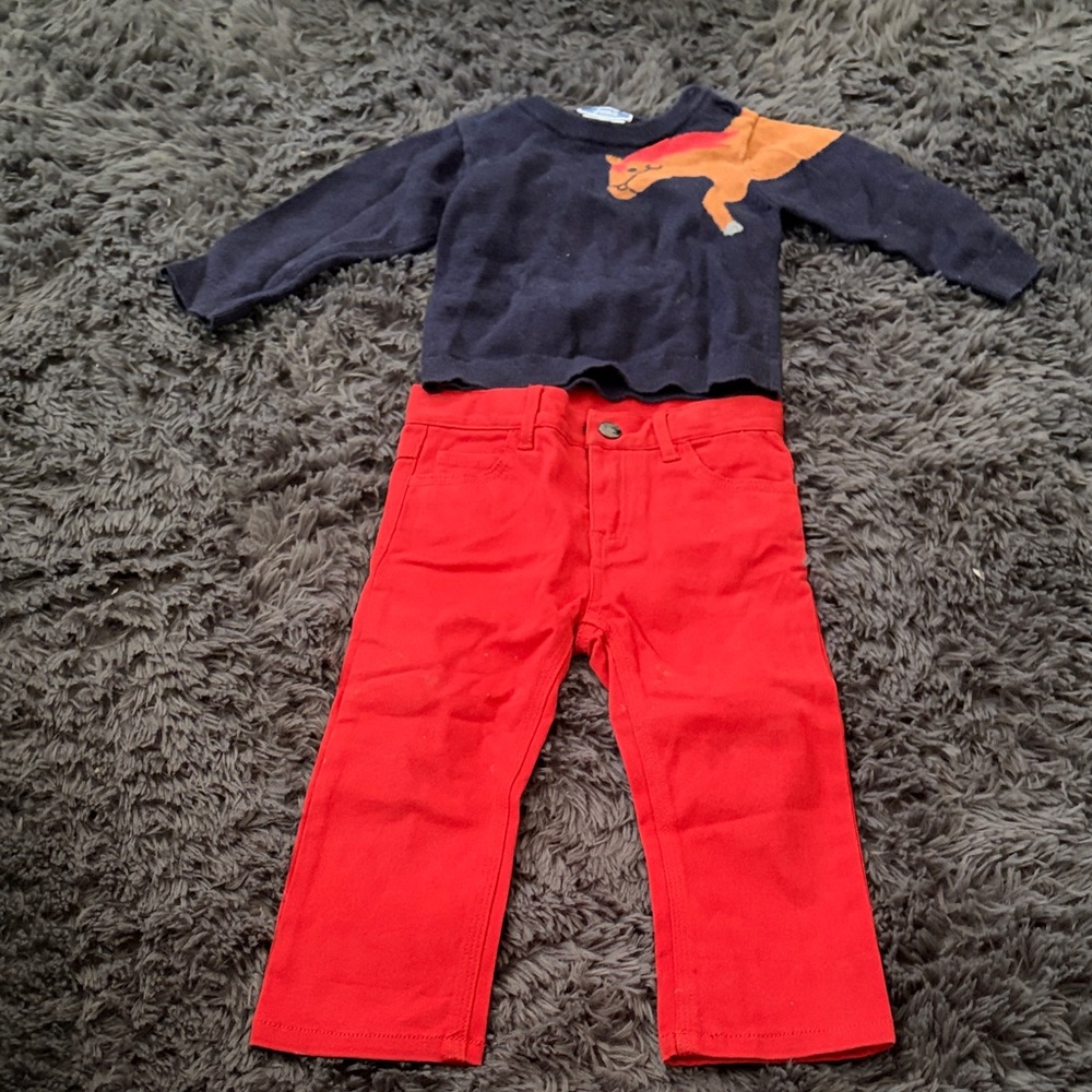 Kids' Fox Sweater and Red Pants Set 18 months. Jacadi